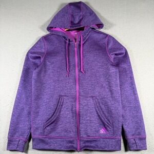 Adidas ClimaWarm Purple Heathered Full Zip Hoodie Jacket Thumbholes Womens Small